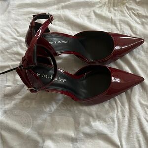 Red Patent Leather Stiletto Heels with Slingback